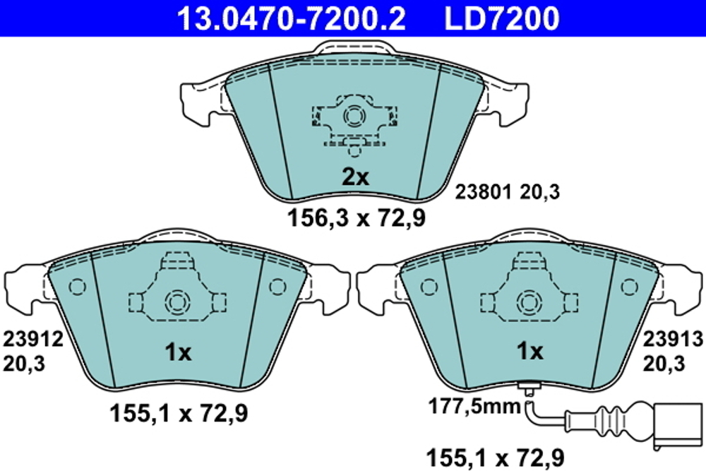 ATE - 13047072002-ATE - Brake Pad Set, disc brake - Povrat artikla narucenog iz Njemacke nije moguc.