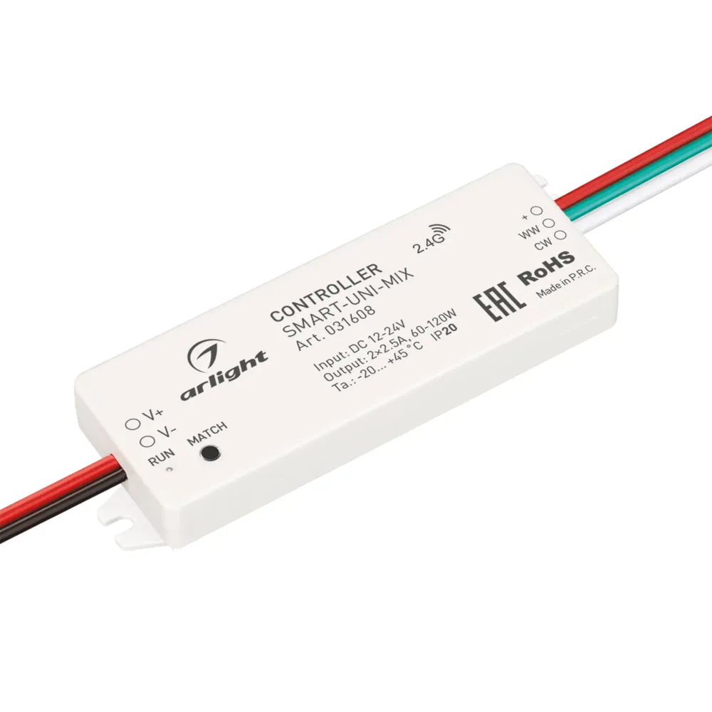 Контроллер SMART-UNI-MIX (12-24V, 2x2.5A, 2.4G) (Arlight, IP20 Пластик, 5 лет) Контроллер SMART-UNI-MIX (12-24V, 2x2.5A, 2.4G) (Arlight, IP20 Пластик, 5 лет)