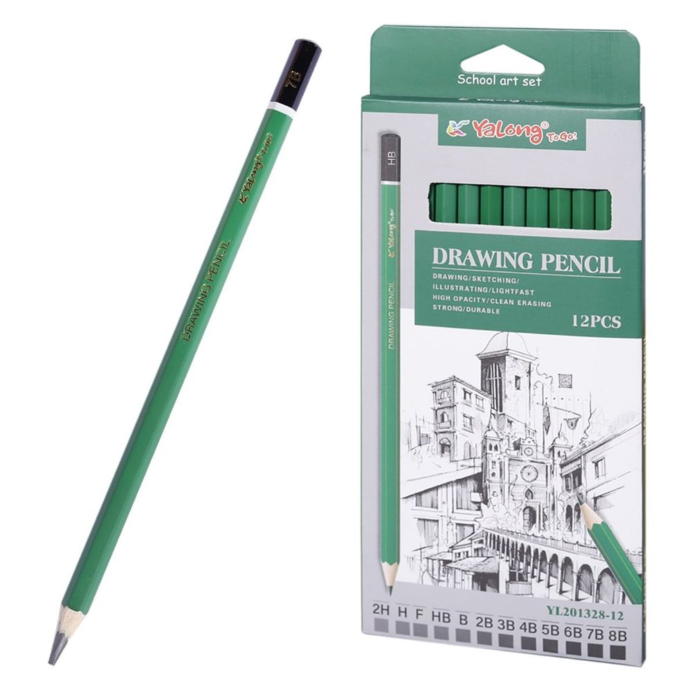 Карандаш чернографитный 12 штук GREEN Yalong Арт. YL241327