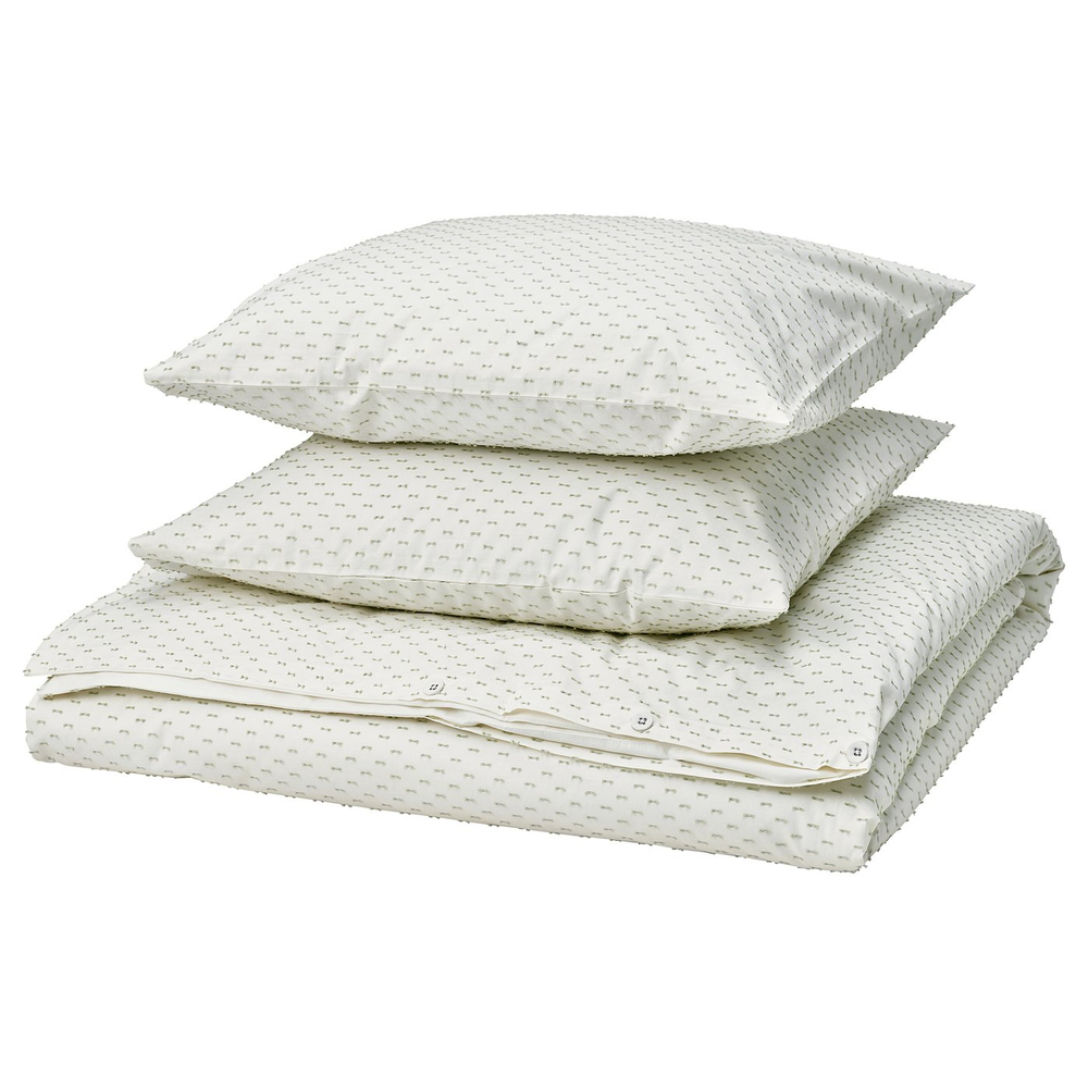 IKEA BANDKNIPPE  (ИКЕА БАНДКНИППЕ)  -  Пододеяльник и 2 наволочки - белый/зелёный 200x200/50x60 см