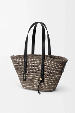 Loewe Среднего плетеная сумка-корзина Braid из пальмы и телячьей кожи, хаки