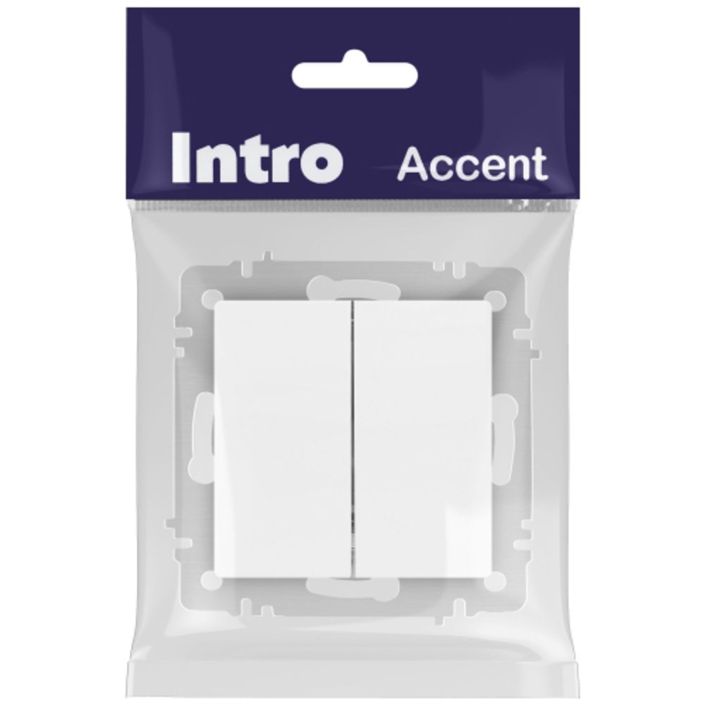 Переключатель Intro Accent 6-107-01М двойной, 10А-250В, IP20, СУ, AL/CU, белый матовый | Intro
