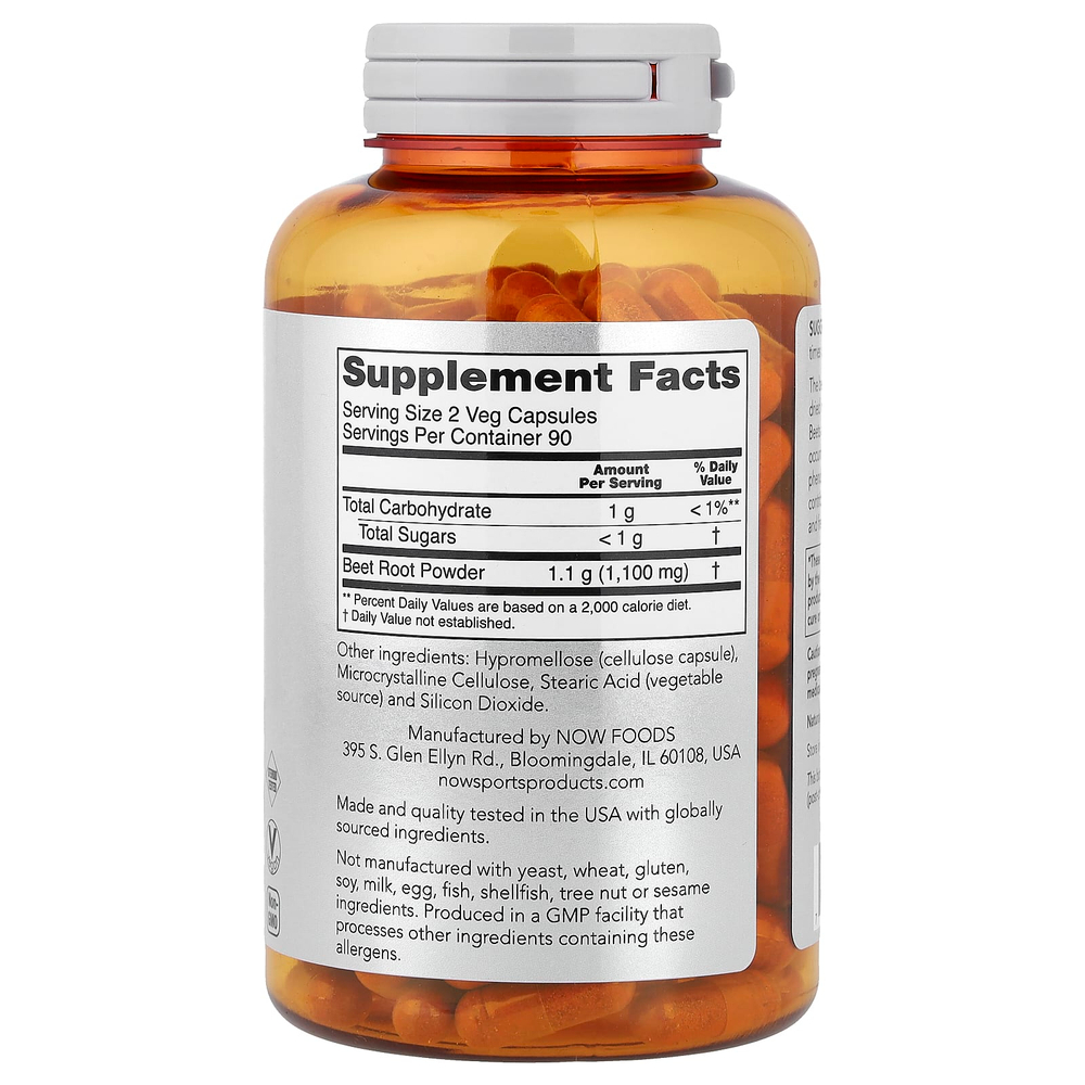 NOW Foods, Sports, свёкла, 180 вегетарианских капсул (0,55 г в 1 капсуле)