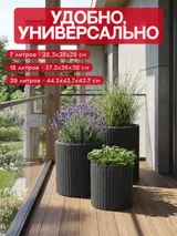 Цилиндрическое кашпо под ротанг 3 шт (Keter 3 size) графит — фото 3