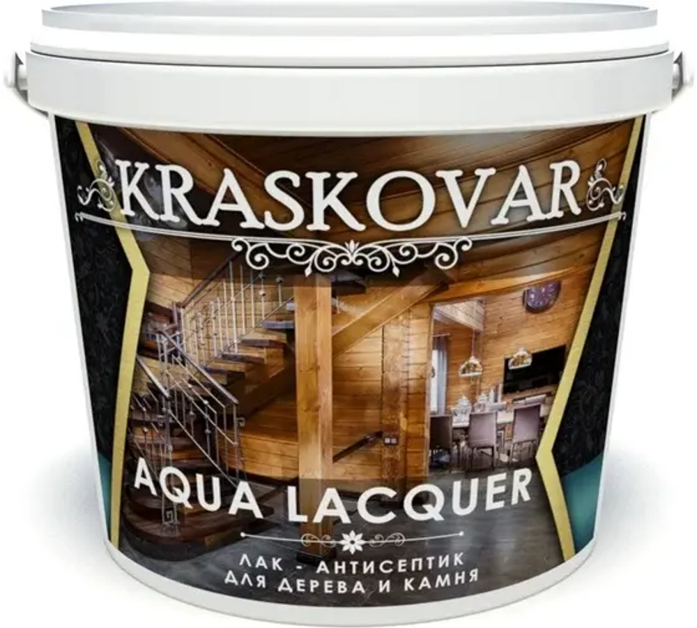 Лак-антисептик Kraskovar Aqua Lacquer для дерева и камня черный сапфир