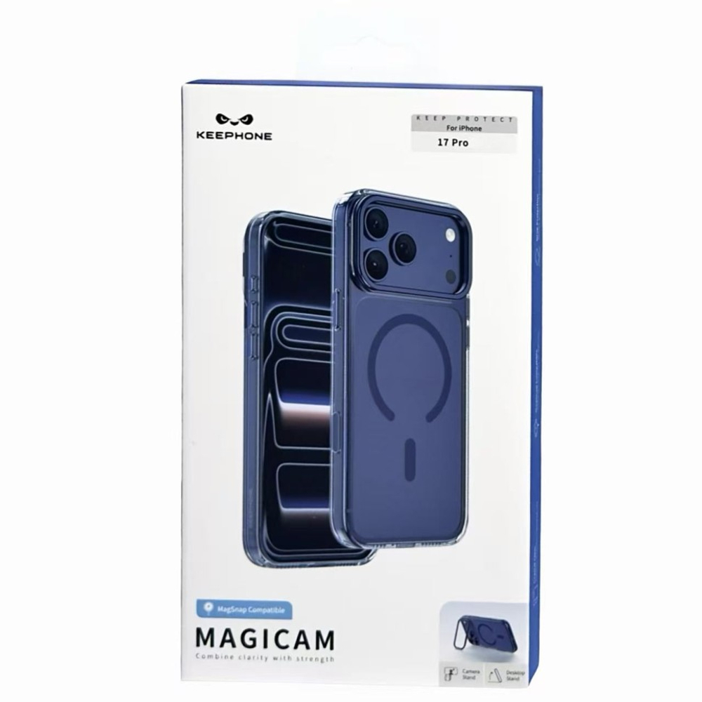 Накладка для i-Phone 17 Pro Keephone Magicam MagSnap с подставкой сине-прозрачный