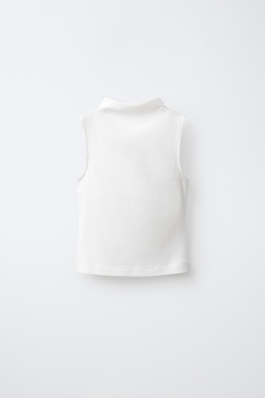 ZARA ТОП БЕЗ РУКАВОВ ИЗ ХЛОПКА И МОДАЛА, БЕЛЫЙ