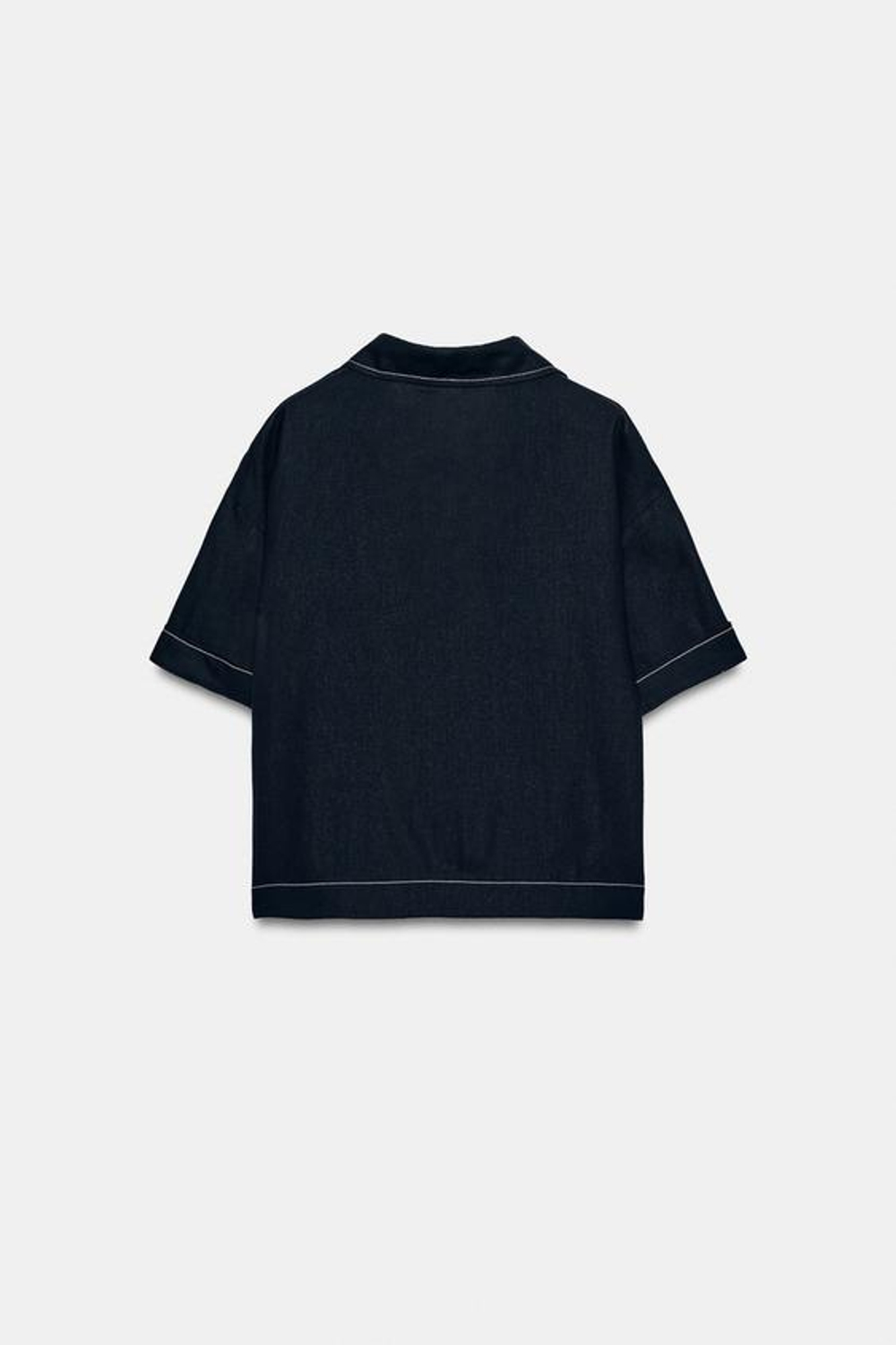 ZARA ТОП ИЗ ЛЬНА С КОНТРАСТНОЙ ОТДЕЛКОЙ, МОРСКОЙ СИНИЙ