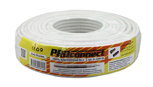 кабель антен Proconnect RG-6U (бел) 50м