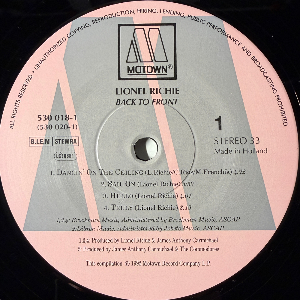 Lionel Richie ‎– Back To Front 2LP (Голландия 1992г.)