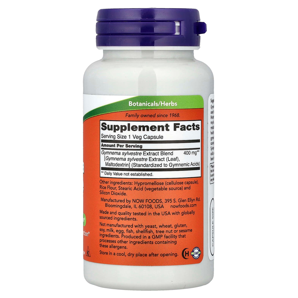 NOW Foods, экстракт джимнемы (Gymnema sylvestre), 90 вегетарианских капсул (400 мг в 1 капсуле)