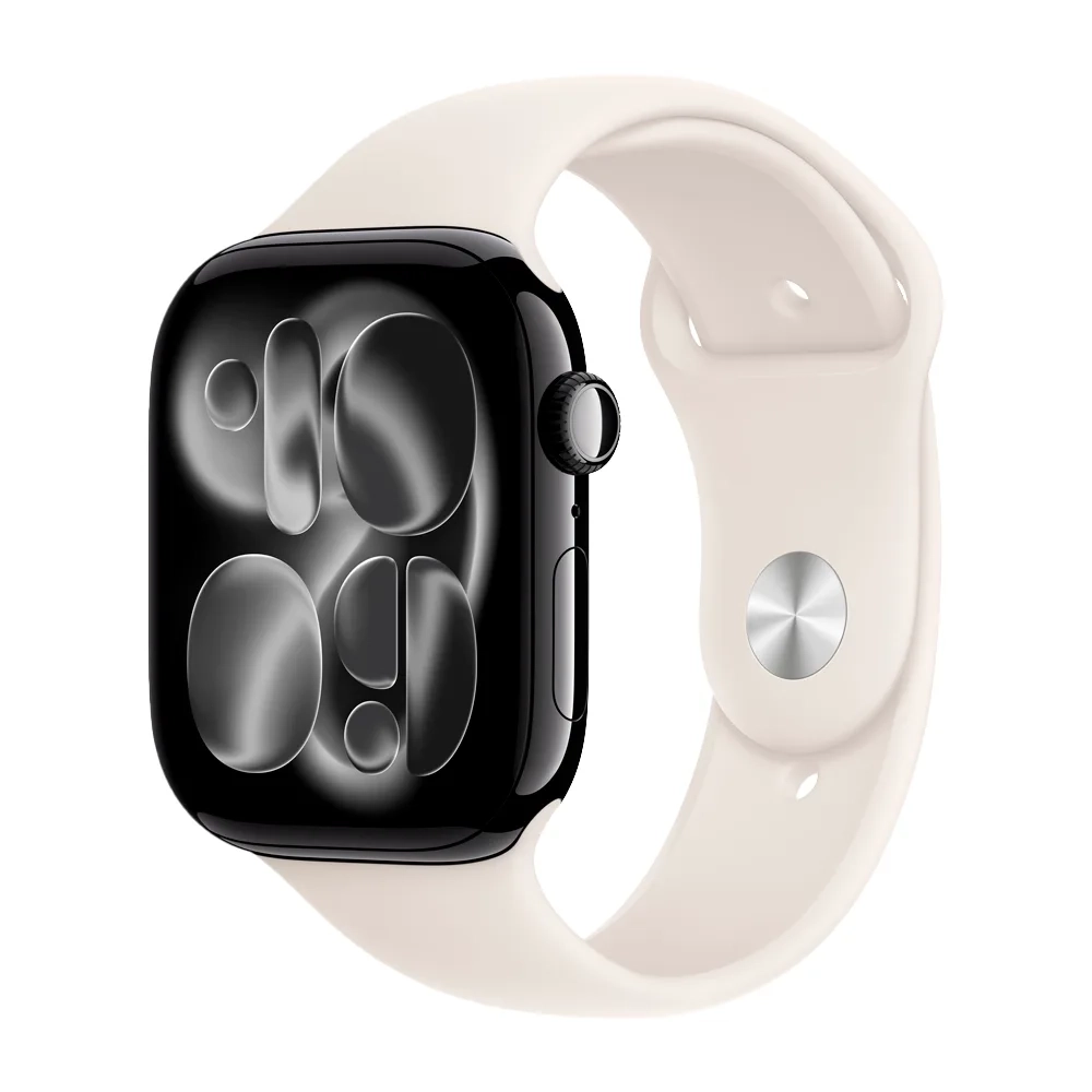 Умные часы Apple Watch Series 11 GPS, 46mm, Jet Black Aluminium Case with Starlight Sport Band, S/M