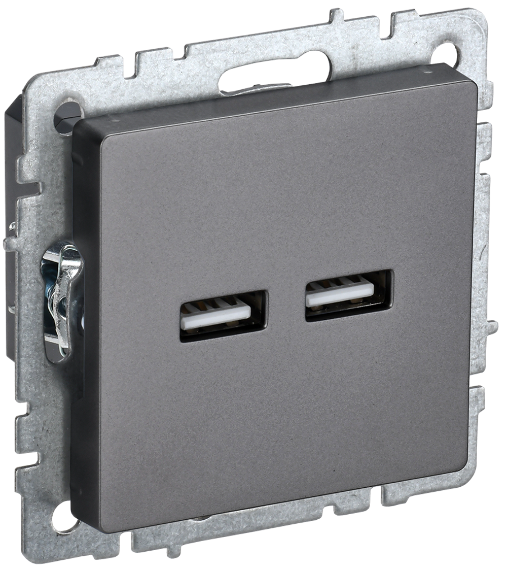 BRITE Розетка USB A+A 5В 3,1А РЮ10-1-БрС сталь IEK