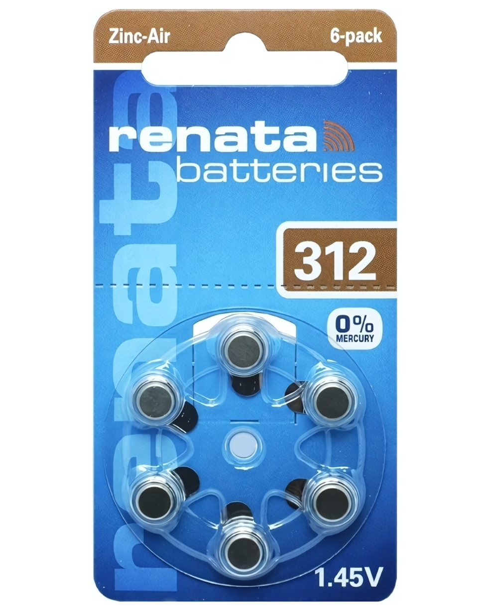 Элемент питания Renata ZA-312 BL/6 для слуховых аппаратов (комплект 6 шт)