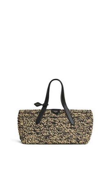 ALAÏA СУМКА LE PANIER EAST WEST СРЕДНЕГО РАЗМЕРА ИЗ РАФИИ, НАТУРАЛЬНЫЙ/ЧЕРНЫЙ