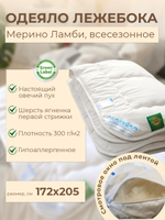 Одеяло ЛЕЖЕБОКА Мерино Ламби 172х205 из овечьего пуха ягненка мериноса без синтетики, Плотность 300 г/м2, 2953-172-3