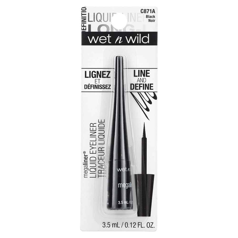 wet n wild, Жидкая подводка для глаз MegaLiner, C871A, черная, 3,5 мл (0,12 жидк. Унции)