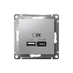 ATLASDESIGN USB РОЗЕТКА A + тип-C 45Вт высокоскор.заряд. QC, PD, механизм, АЛЮМИНИЙ