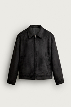 ZARA КУРТКА ИЗ ИСКУССТВЕННОЙ ЗАМШИ, ЧЕРНЫЙ
