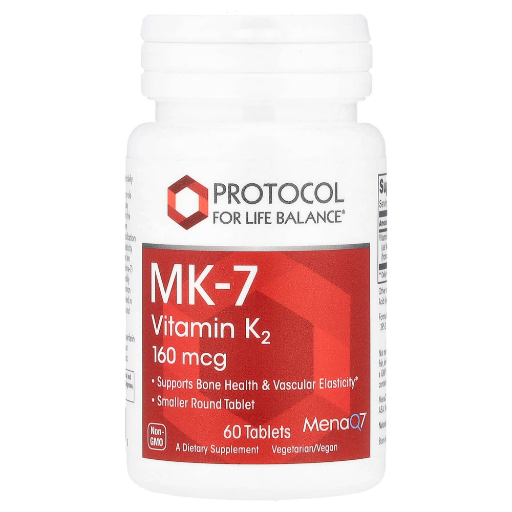 Protocol for Life Balance, MK-7, витамин K2, 160 мкг, 60 таблеток