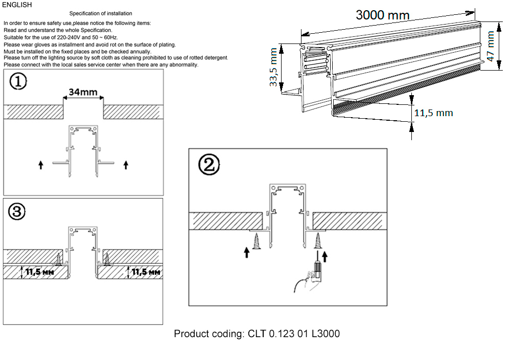 Шинопровод магнитный встраиваемый Crystal Lux CLT 0.123 01 L3000 BL