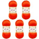 Пряжа Alize (Ализе) Diva / уп.5 мот. по 100 г, 350м, 037 оранжевый A
