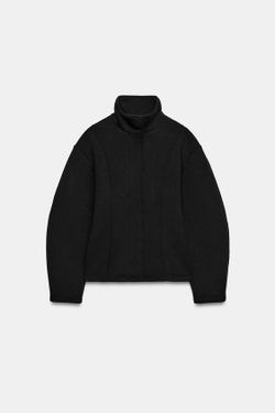 ZARA КУРТКА С ВОРОТНИКОМ-СТОЙКОЙ, ЧЕРНЫЙ