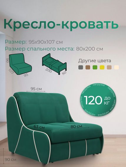 Кресло Рио 0,8  - Велютто/Velutto  33 изумрудный/кант кожзам Есо 276 бежевый