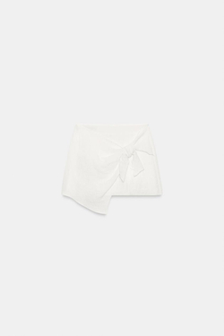 ZARA МИНИ-ЮБКА-ШОРТЫ С УЗЛОМ, БЕЛЫЙ