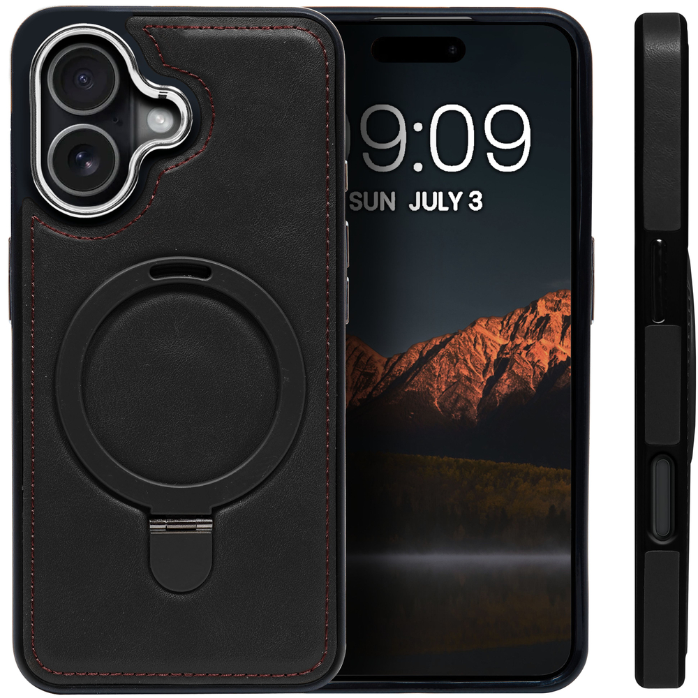 Business style чехол из кожи для IPHONE 17 с кольцом-подставкой и бархатной подкладкой