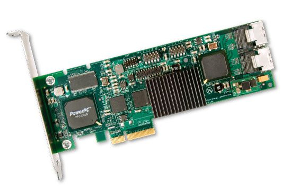 Контроллер 1x SFF-8087 LSI 3ware 9650SE-4LPML формата 9260, но с поддержкой только SATA не SAS дисков (4 на порт) полностью аппаратный под слот PCI-E x4