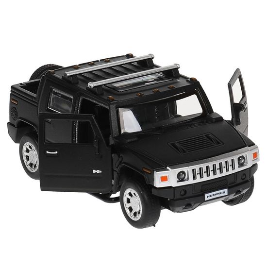 Машина металл HUMMER H2 PICKUP МАТОВЫЙ 12 см, двери, багажн, черный, кор. Технопарк