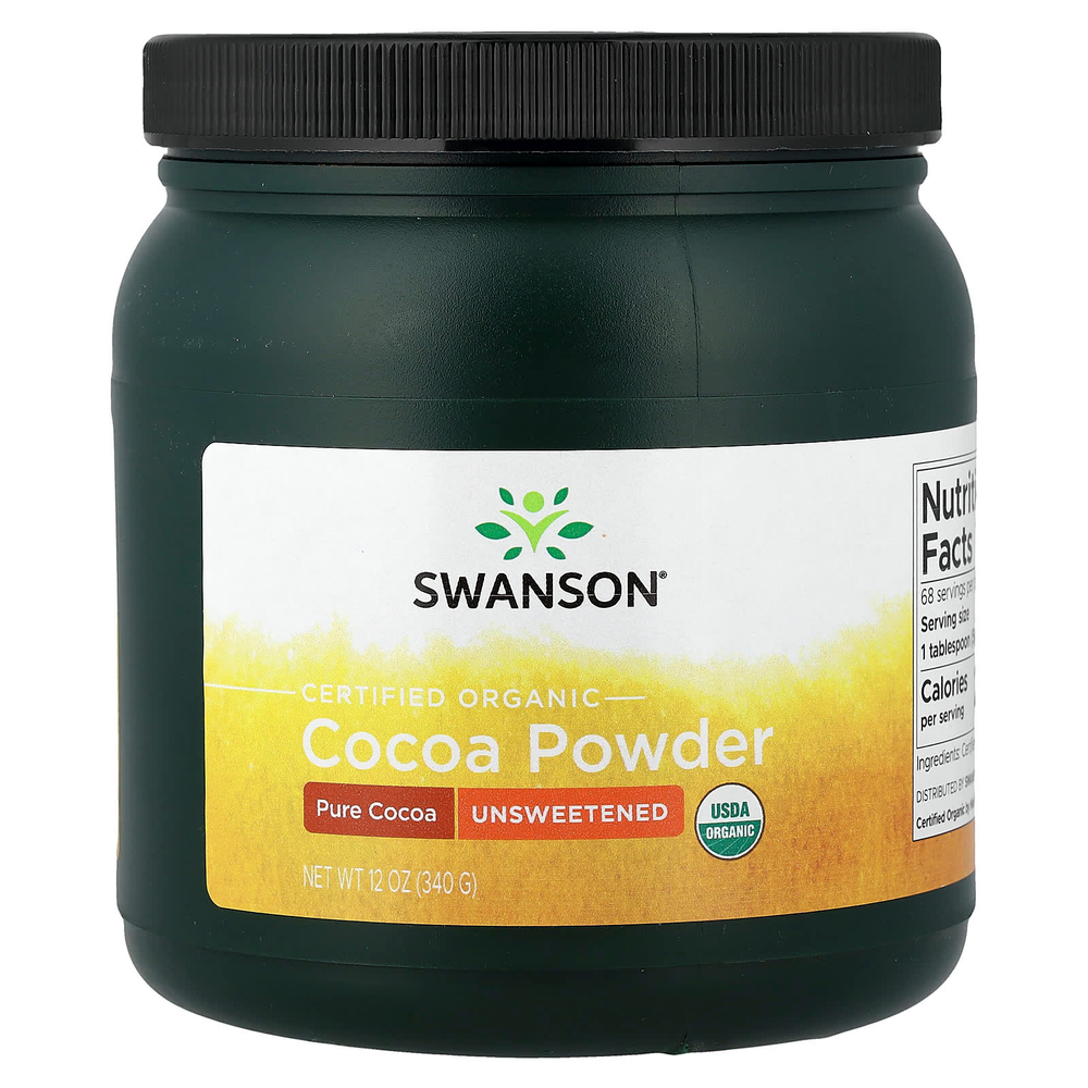 Swanson Vitamins, Сертифицированный органический какао-порошок, несладкий, 340 г (12 унций)