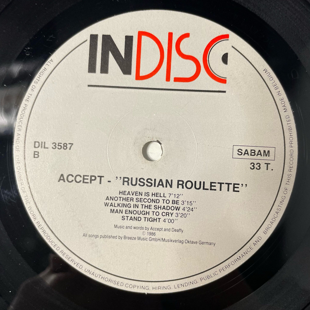 Винтажная виниловая пластинка LP Accept Russian Roulette (Бельгия 1986)