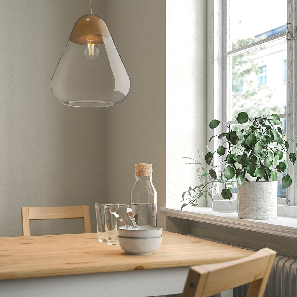 IKEA AKTERGAST (ИКЕА АКТЕРГАСТ) — Подвесной светильник, стекло/светлая береза, 30 см, фото 3