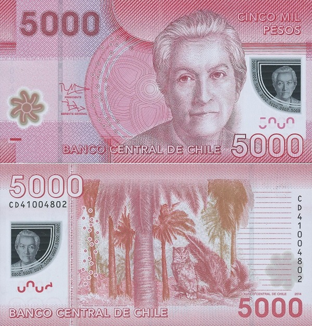 Чили 5000 песо 2014 P-163 Габриэла Мистраль UNC