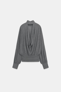 ZARA ТОП С ОТКРЫТОЙ СПИНОЙ, СЕРЫЙ МЕЛАНЖ