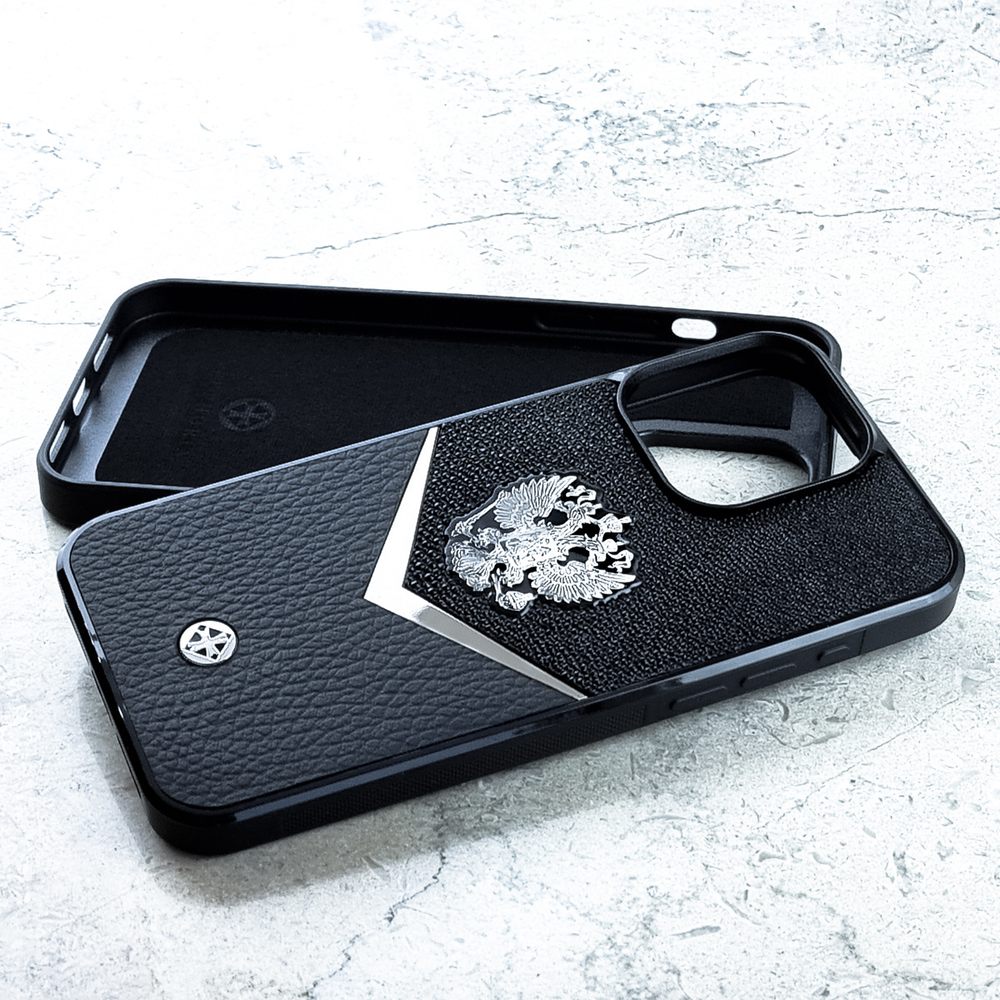 Чехол iPhone Герб России — натуральная кожа теленка итальянской выделки, тисненый логотип Euphoria