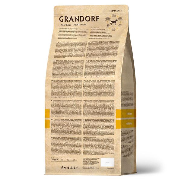 Сухой корм Grandorf CAT 4 Meat PROBIOTIC STERILISED для стерилизованных кошек, 4 мяса с пробиотиками