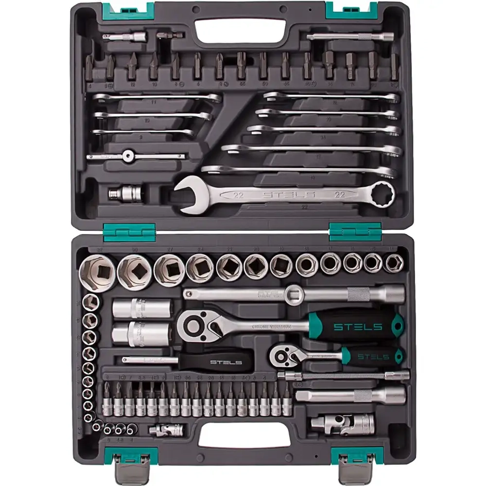 Набор инструментов, 1/2", 1/4", CrV, 82 предм.// STELS 14105