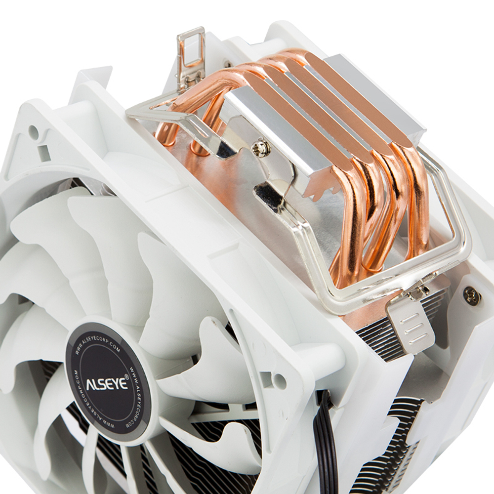 Кулер для CPU Alseye S120D, 2х120мм, 4-pin, Al+Cu, серебристый-белый, 500-1700rpm, 66CFM, 33.8дБ, 4-PIPE(прямой контакт), TDP 160Вт, INTEL 1700/1200/115x/775, AMD AM5/AM4/AM3(+)/AM2(+) (AS.01.07.0018)
