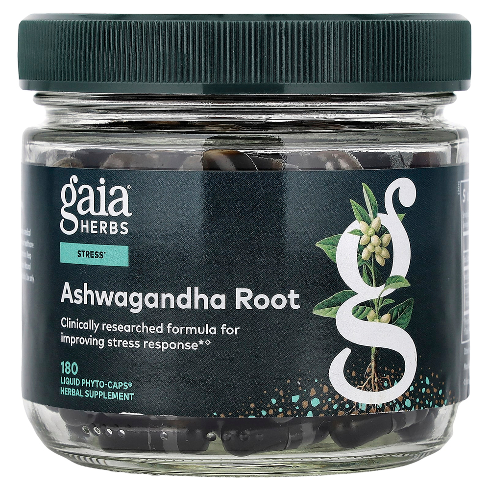 Gaia Herbs, корень ашваганды, 180 капсул Liquid Phyto-Caps