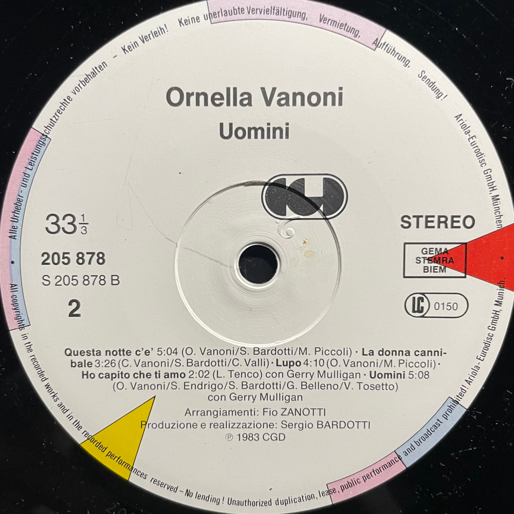 Ornella Vanoni ‎– Uomini (Европа 1983г.)