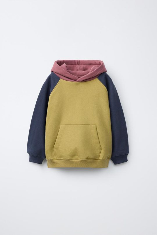 ZARA ХУДИ COLORBLOCK, ОЛИВКОВЫЙ
