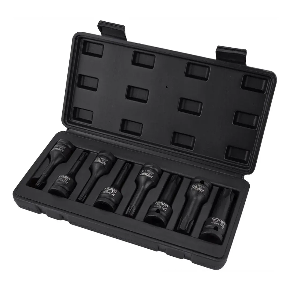 Набор головок-бит TORX ударных 8пр.,1/2''(T30, T40, T45, T50, T55, T60, T70, T80), в кейсе FORCEKRAFT FK-4088MPB