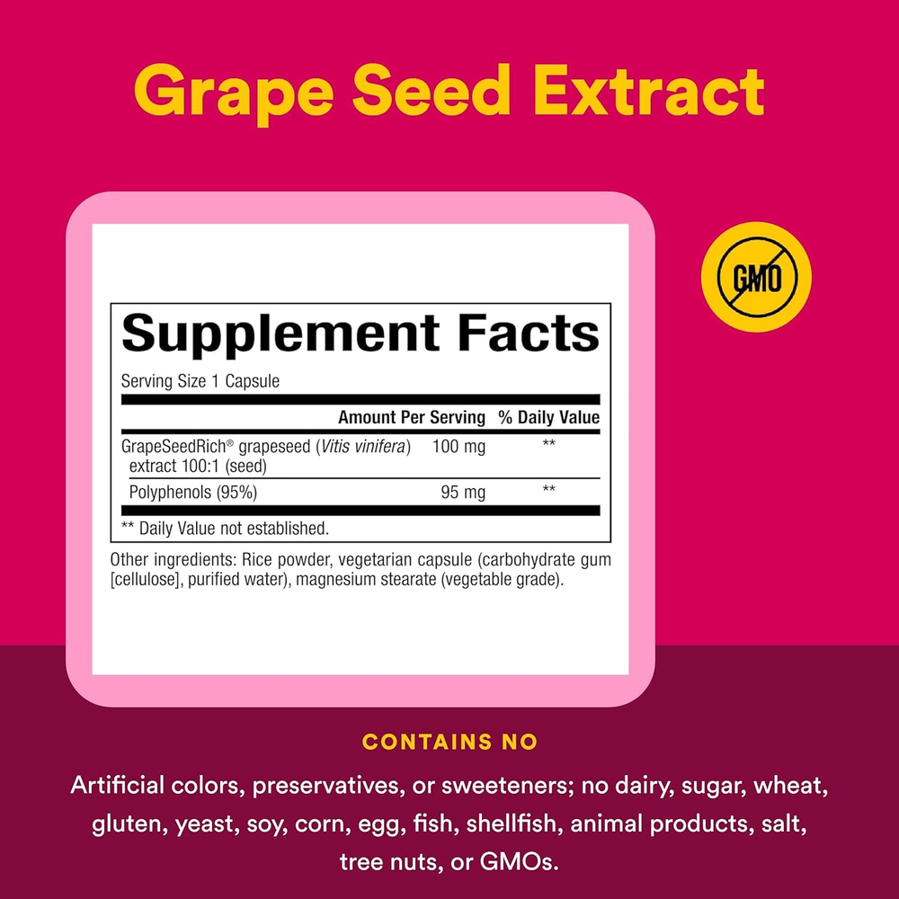Natural Factors, GrapeSeedRich, экстракт виноградных косточек, 100 мг, 90 вегетарианских капсул