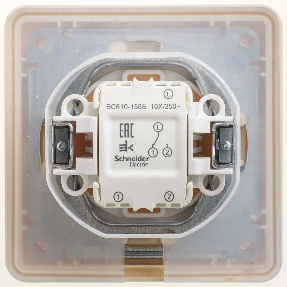 W59 AQUA 1-клавишный ПЕРЕКЛЮЧАТЕЛЬ, IP44, сх.6, 10АХ, в сборе, СЛОНОВАЯ КОСТЬ