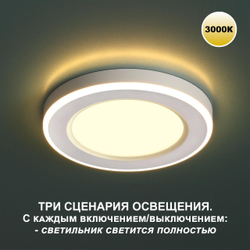 359020 SPOT NT23 499 белый Светильник встраиваемый светодиодный (три сценария работы) IP20 LED 3000К 12W+4W 100-265V 1120Лм SPAN