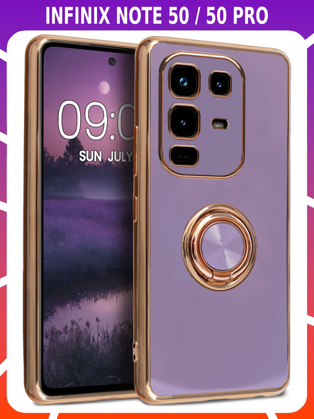 Стильный глянцевый чехол для INFINIX NOTE 50 / 50 PRO с кольцом-подставкой и бархатной подкладкой