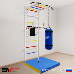 Шведская стенка Sv Sport усиленная 6406 (Турник рукоход/Брусья/Канат/Цепь/Мешок 22кг/Мат 1м)
